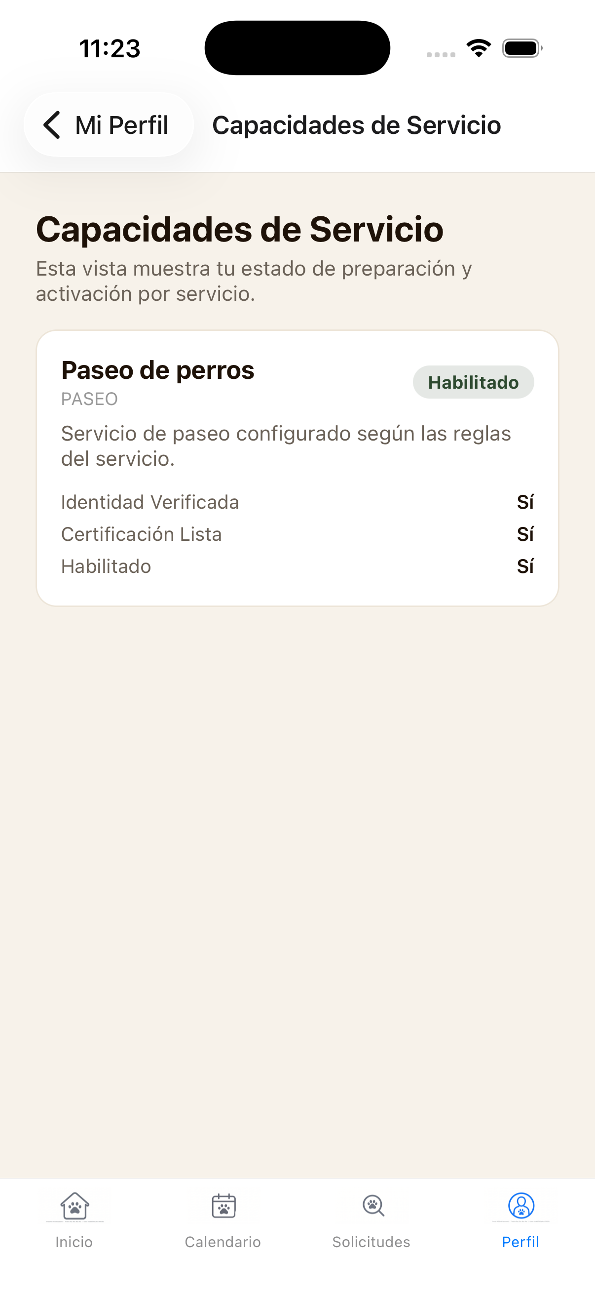 Capacidades de servicio habilitadas